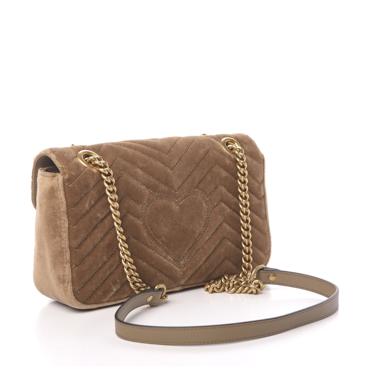 Velvet Matelasse Small GG Marmont Shoulder Bag Taupe