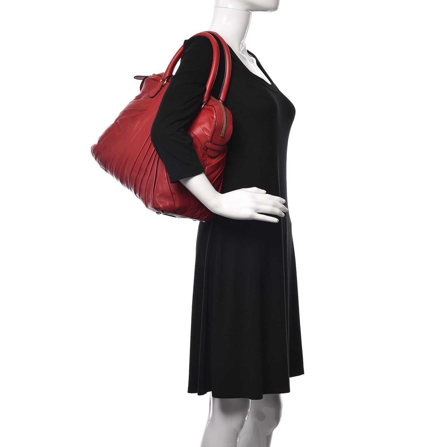 Lambskin Pleated Tote Red