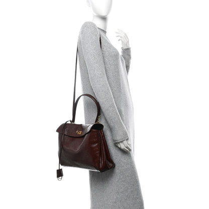 Balenciaga Shiny Calfskin Ostrich Embossed Medium Rodeo Top Handle Handbag Brown 2 of 10