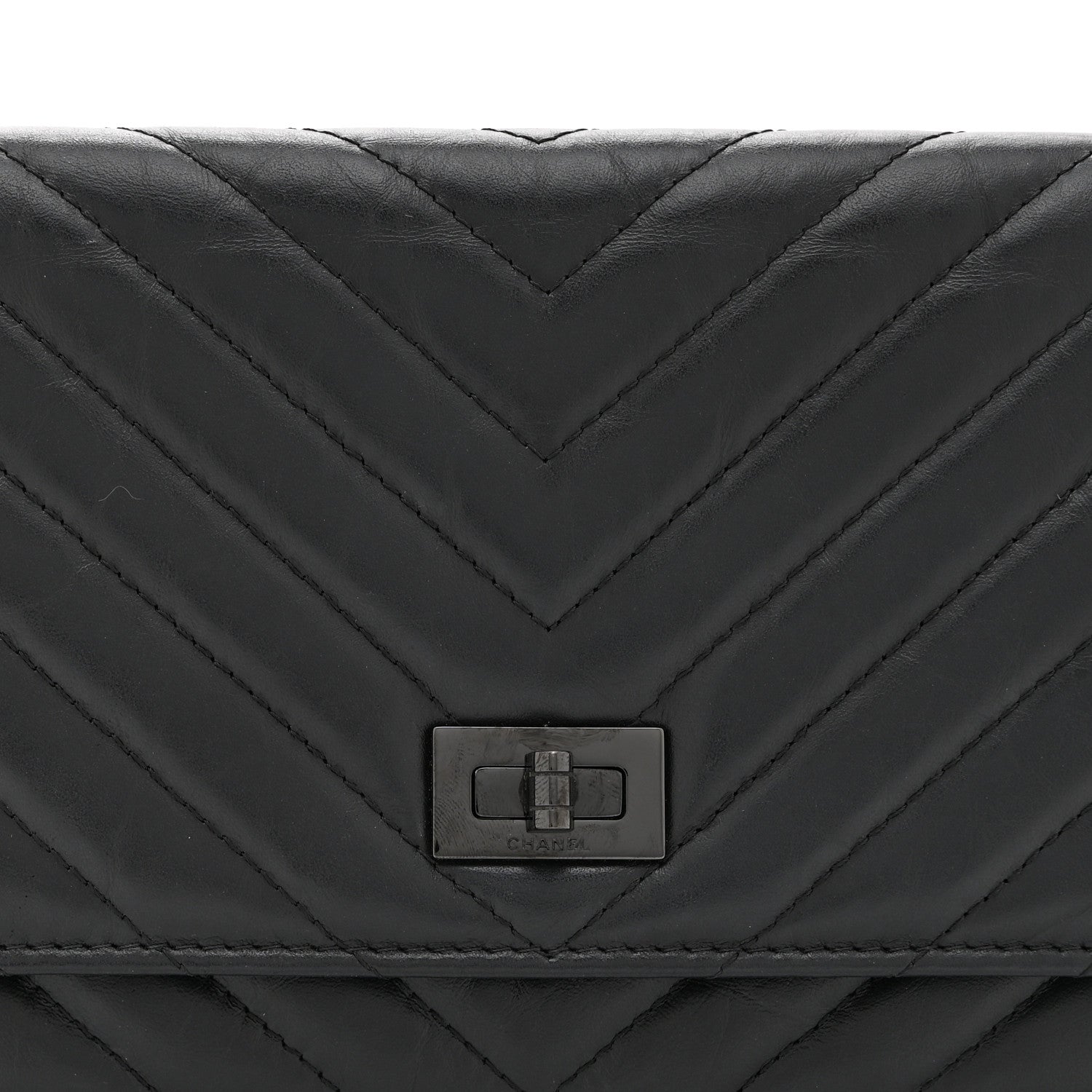 Chanel Aged Calfskin Chevron Quilted Reissue Wallet On Chain WOC So Black 9 of 11