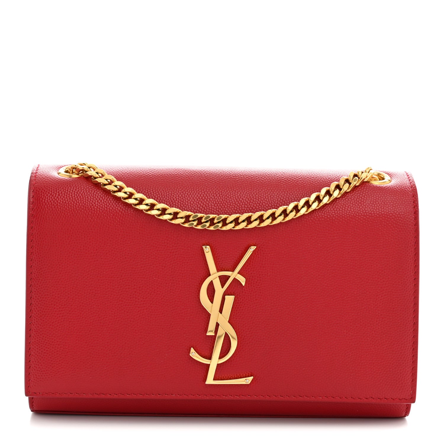 Saint Laurent Grain De Poudre Small Monogram Kate Satchel Red 1 of 11
