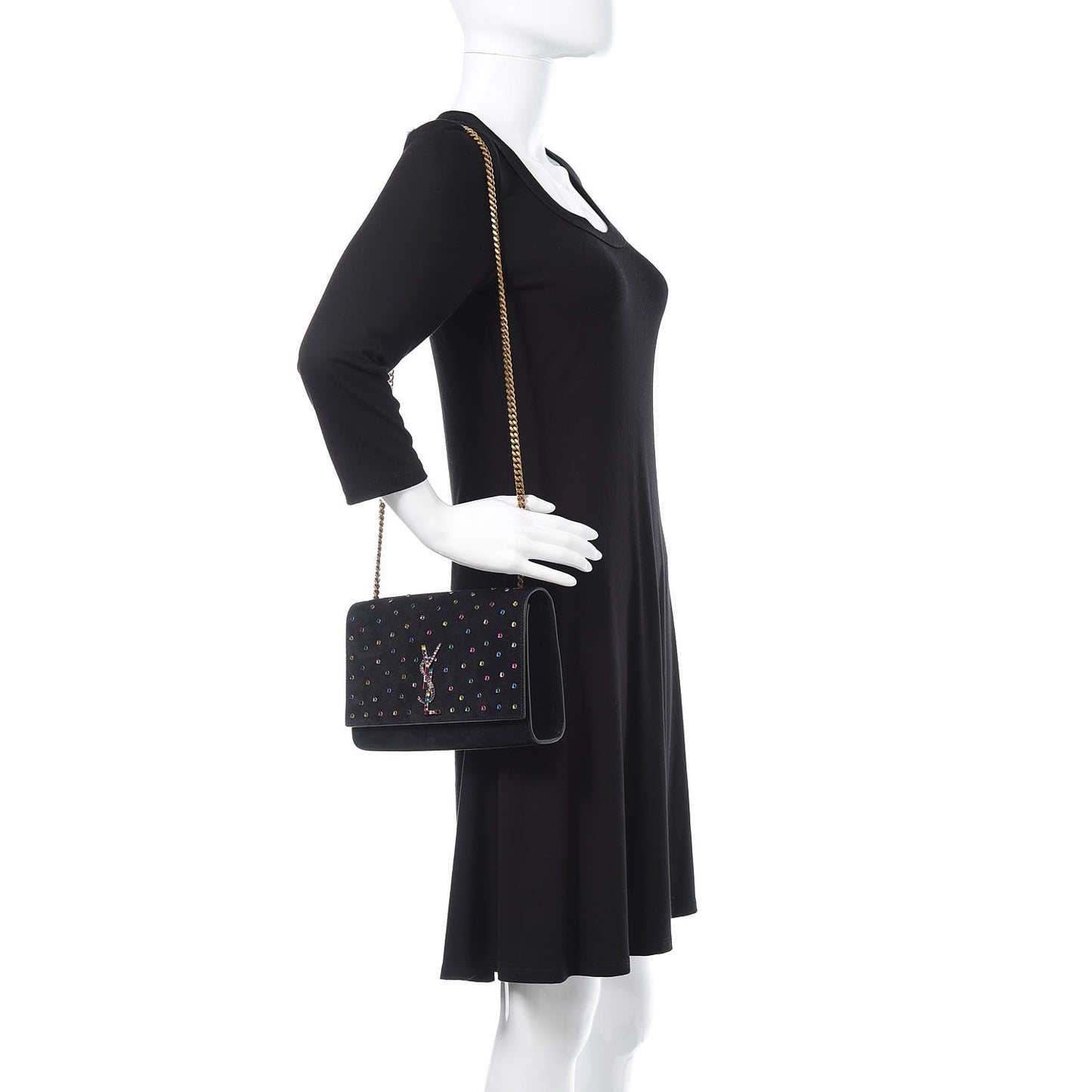 Suede Crystal Medium Classic Monogram Kate Satchel Black