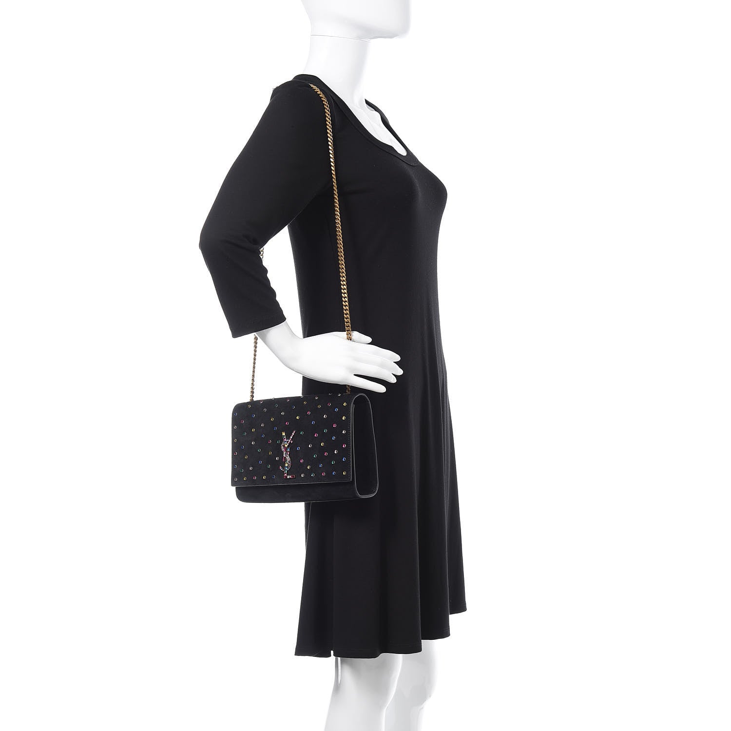 Saint Laurent Suede Crystal Medium Classic Monogram Kate Satchel Black 2 of 14