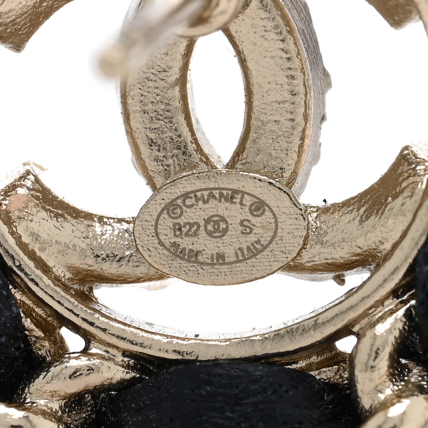 Crystal Lambskin Chain CC Stud Earrings Black Gold