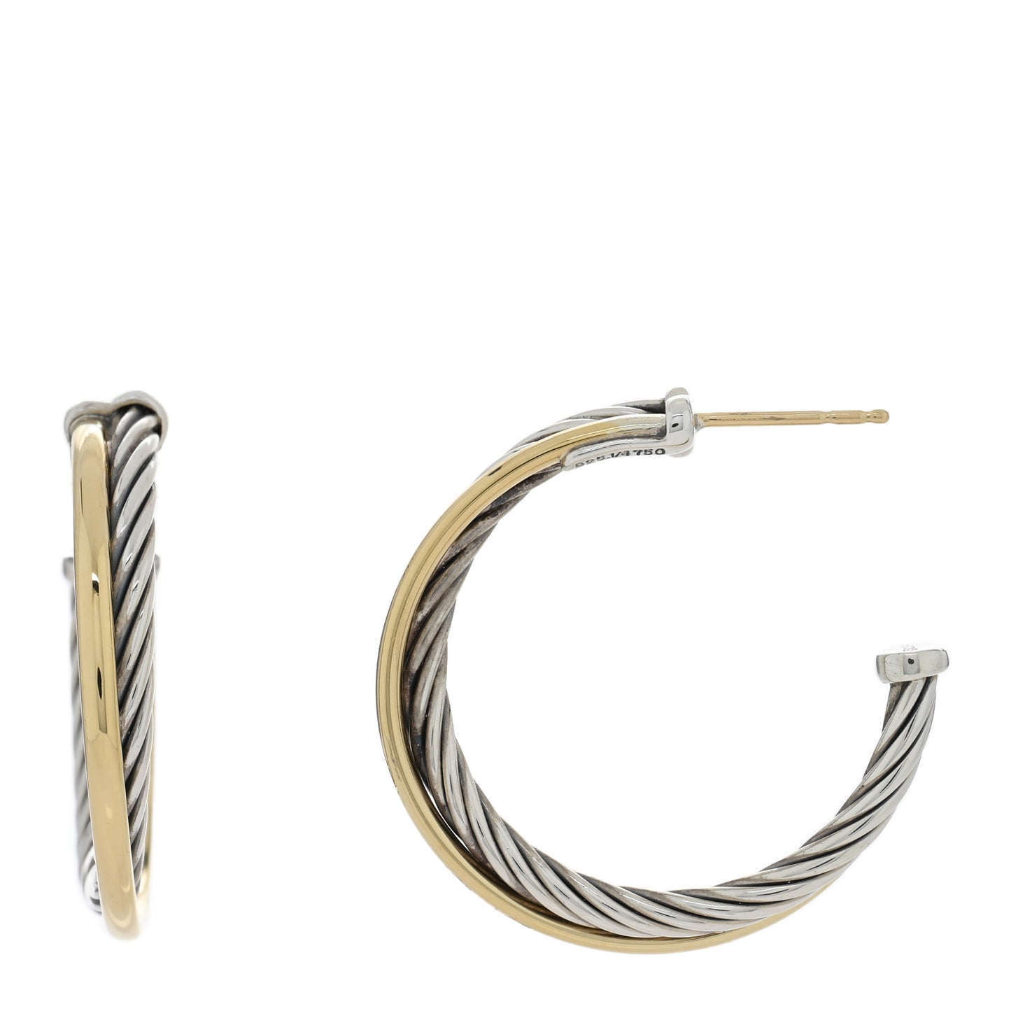 Sterling Silver 18K Yellow Gold 31mm Crossover Cable Hoop Earrings