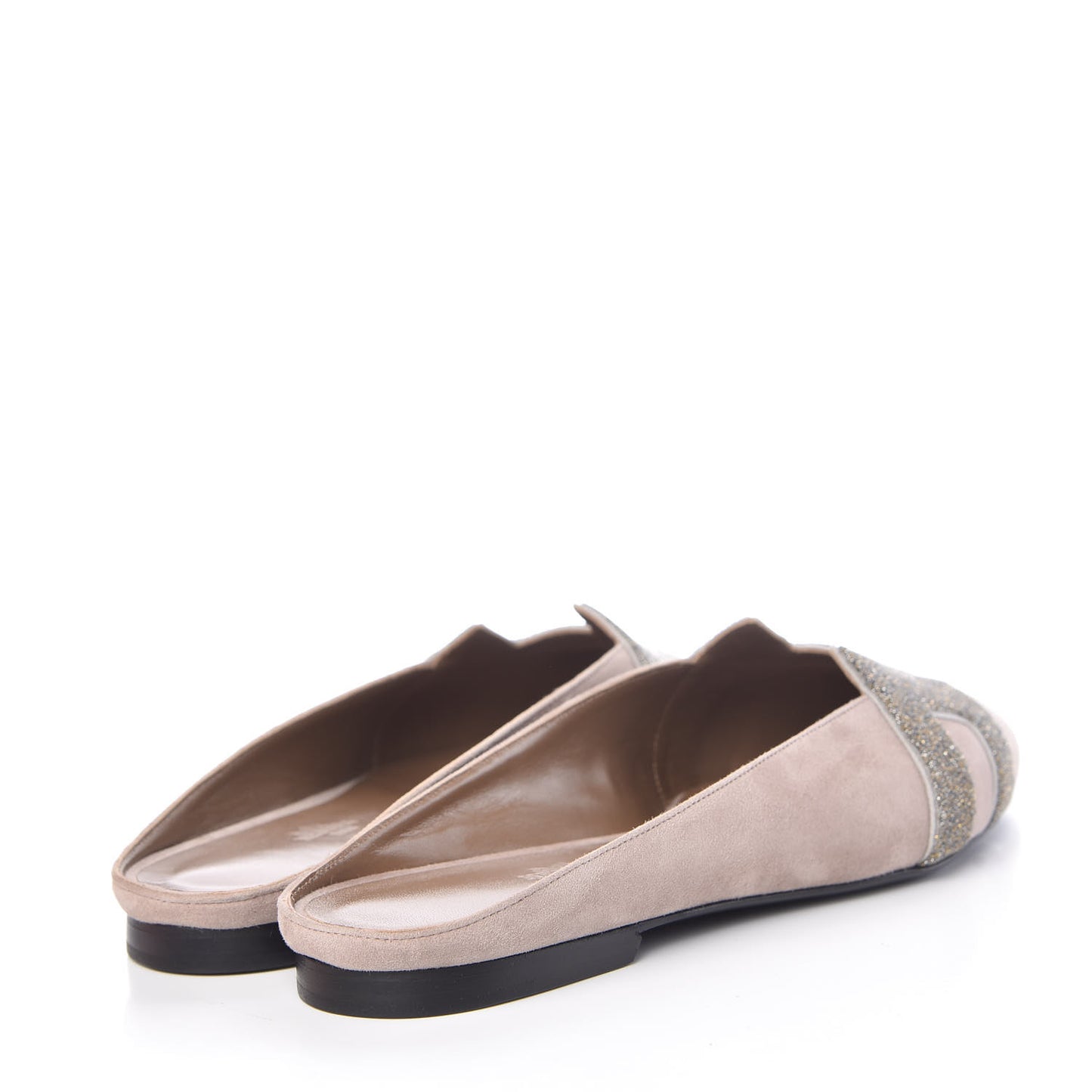 Suede Goatskin Crystal Roxane Mules 40 Champagne Rose Grey