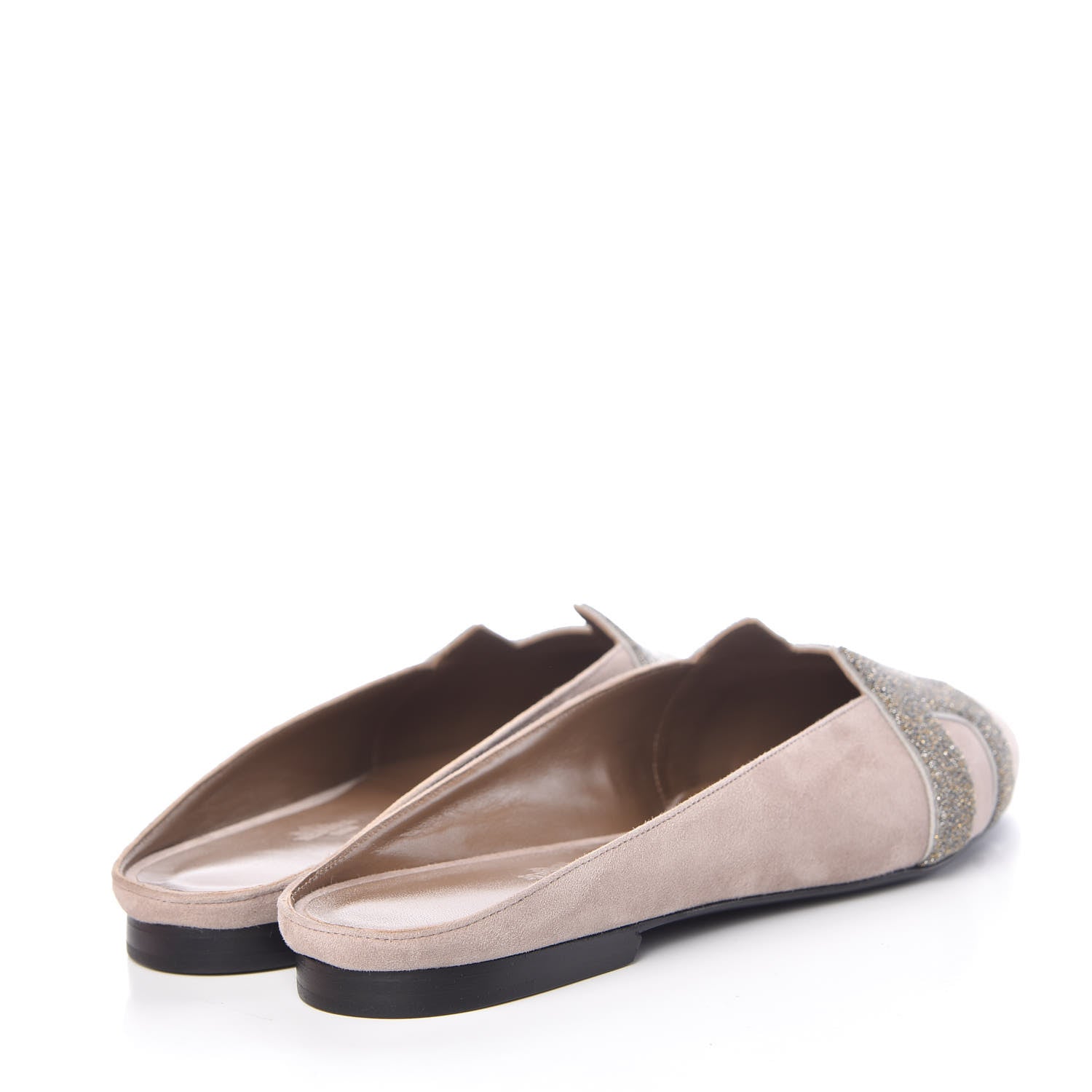 Hermes Suede Goatskin Crystal Roxane Mules 40 Champagne Rose Grey 4 of 9