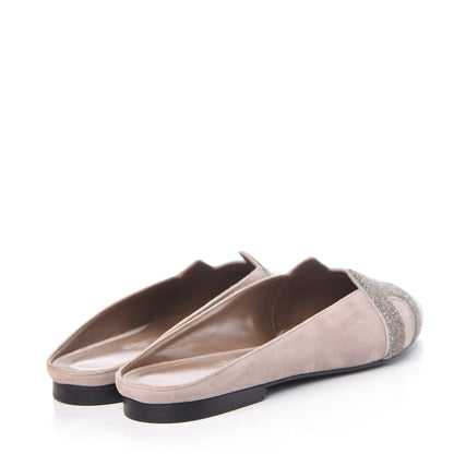 Hermes Suede Goatskin Crystal Roxane Mules 40 Champagne Rose Grey 4 of 9