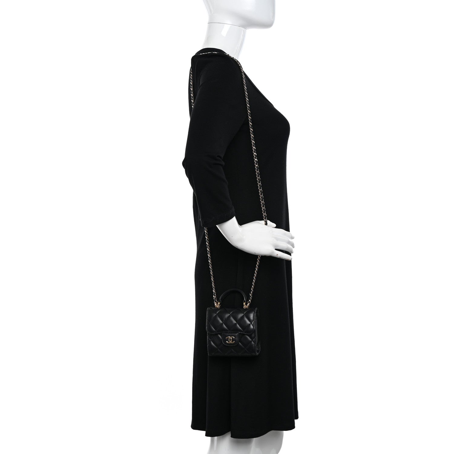 Chanel Lambskin Quilted Top Handle Flap Clutch With Chain Black 2 of 13