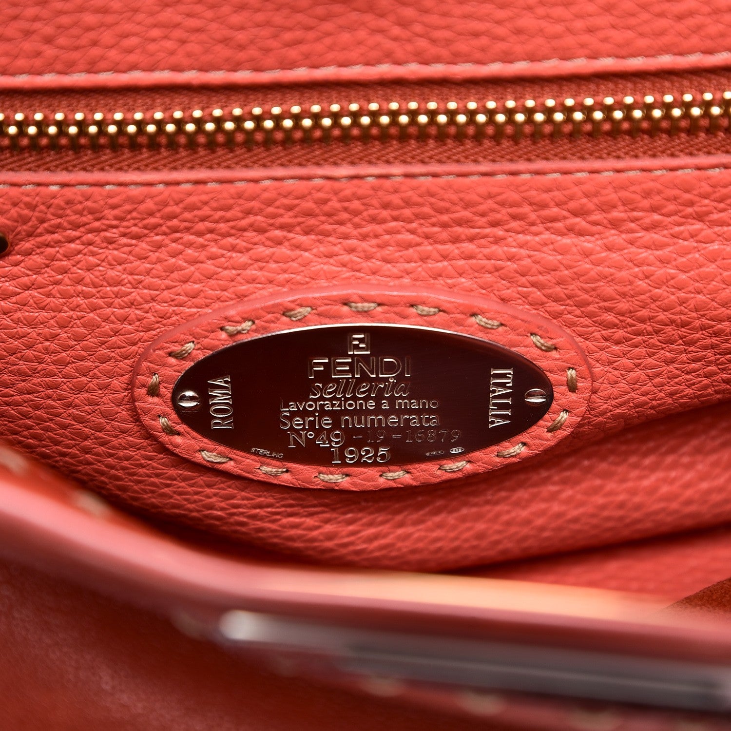 Fendi Vitello Saddle Cuoio Romano Selleria Medium Peekaboo Iconic Satchel Sienna Melon Moro 7 of 16