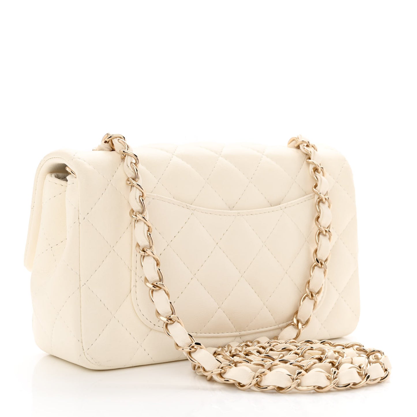 Lambskin Quilted Mini Rectangular Flap White