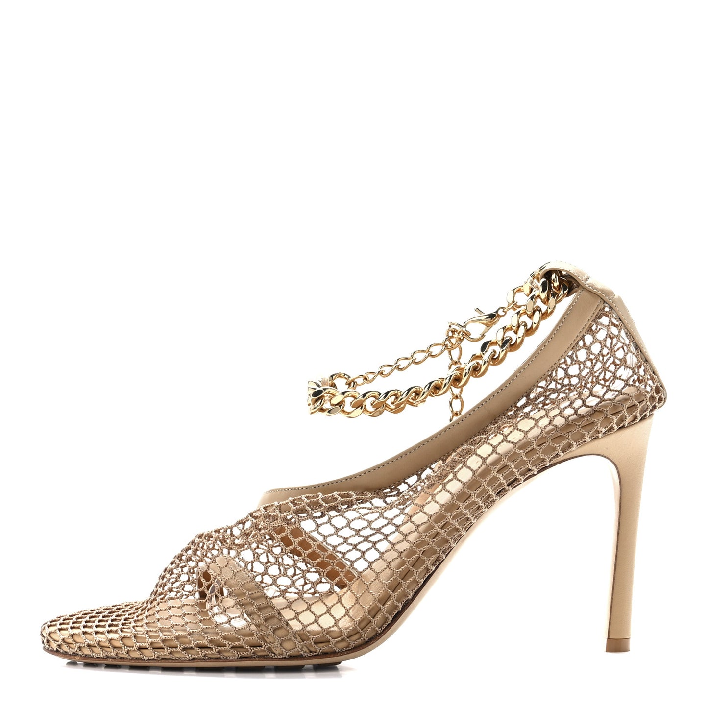 Mesh Nappa Chunky Chain Sandals 41 Beige Pony