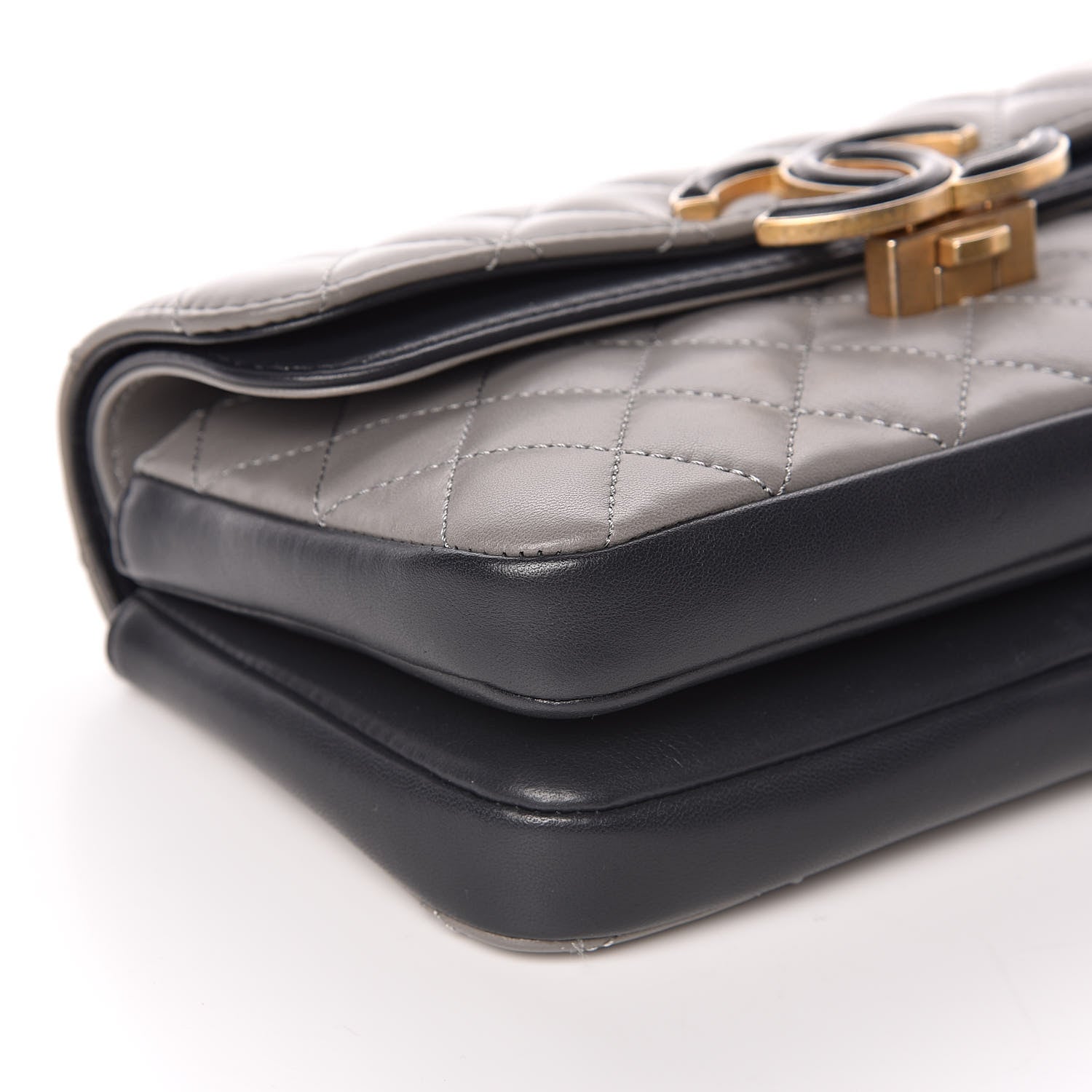 Chanel Lambskin Quilted Small Enamel CC Flap Grey Dark Navy 9 of 12