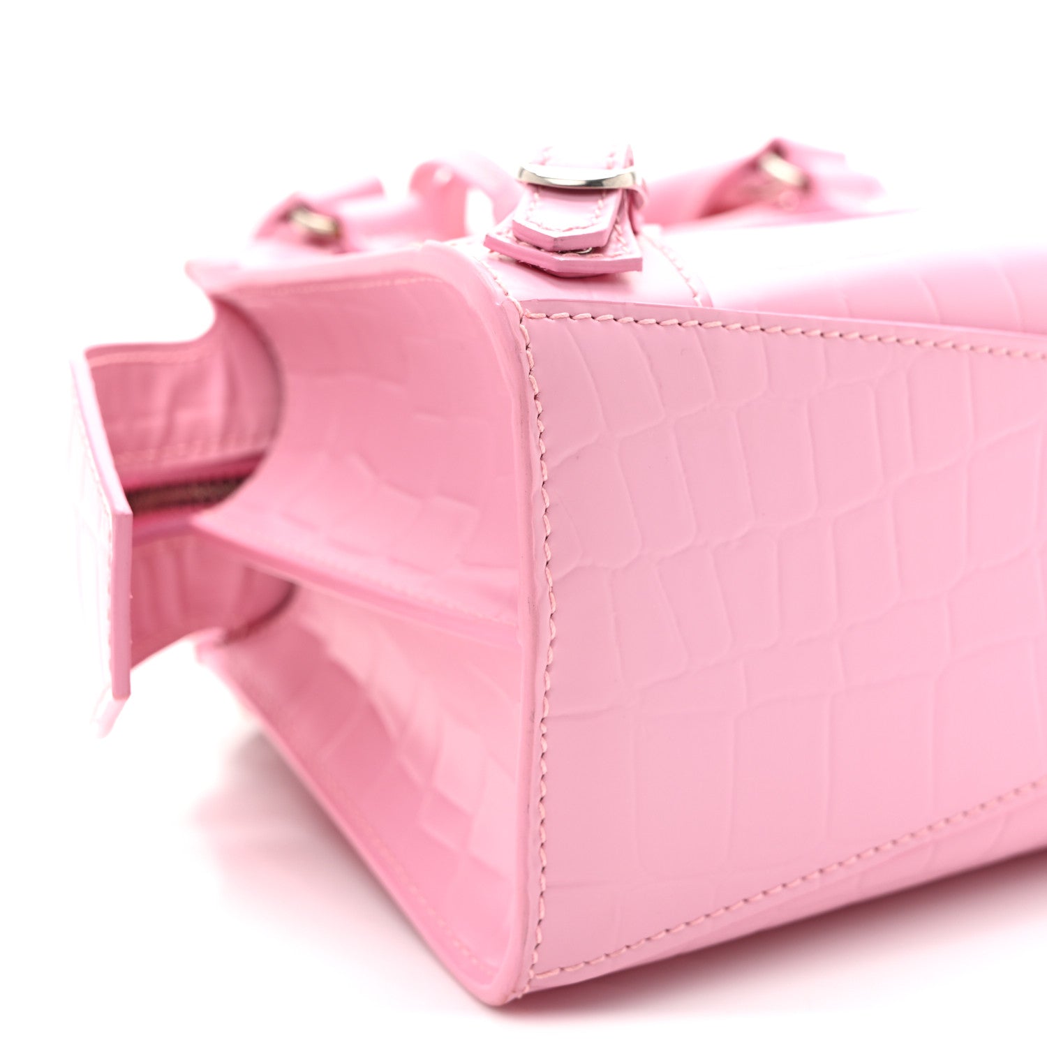 Balenciaga Semi Shiny Calfskin Crocodile Embossed Neo Classic Silver Hardware Mini City Pink 8 of 10