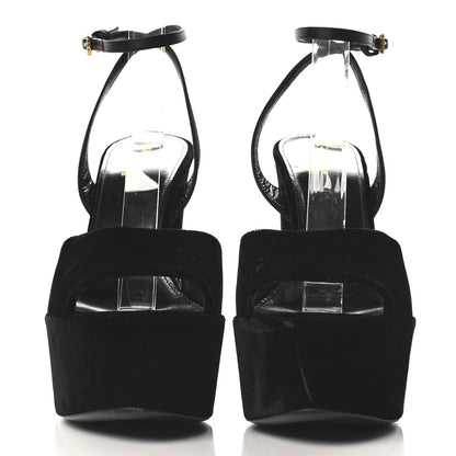 Saint Laurent Velvet Jodie Platform Sandals 37.5 Black 3 of 9
