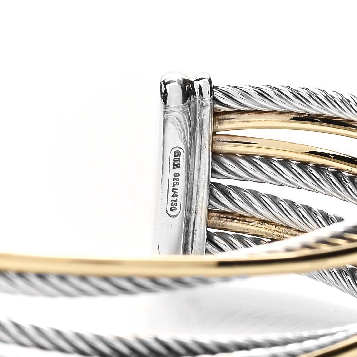 David Yurman Sterling Silver 18K Yellow Gold 21mm Four Row Crossover Cuff Bracelet 5 of 5