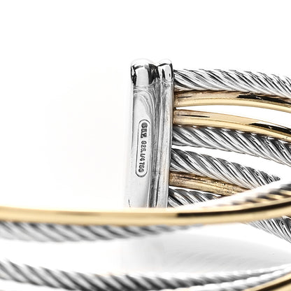 David Yurman Sterling Silver 18K Yellow Gold 21mm Four Row Crossover Cuff Bracelet 5 of 5