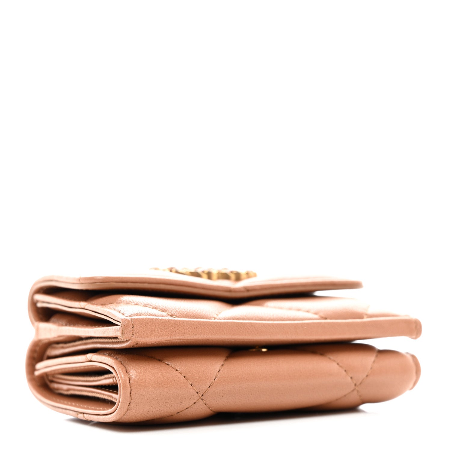Chanel Goatskin Quilted Chanel 19 Small Flap Wallet Beige 4 of 8
