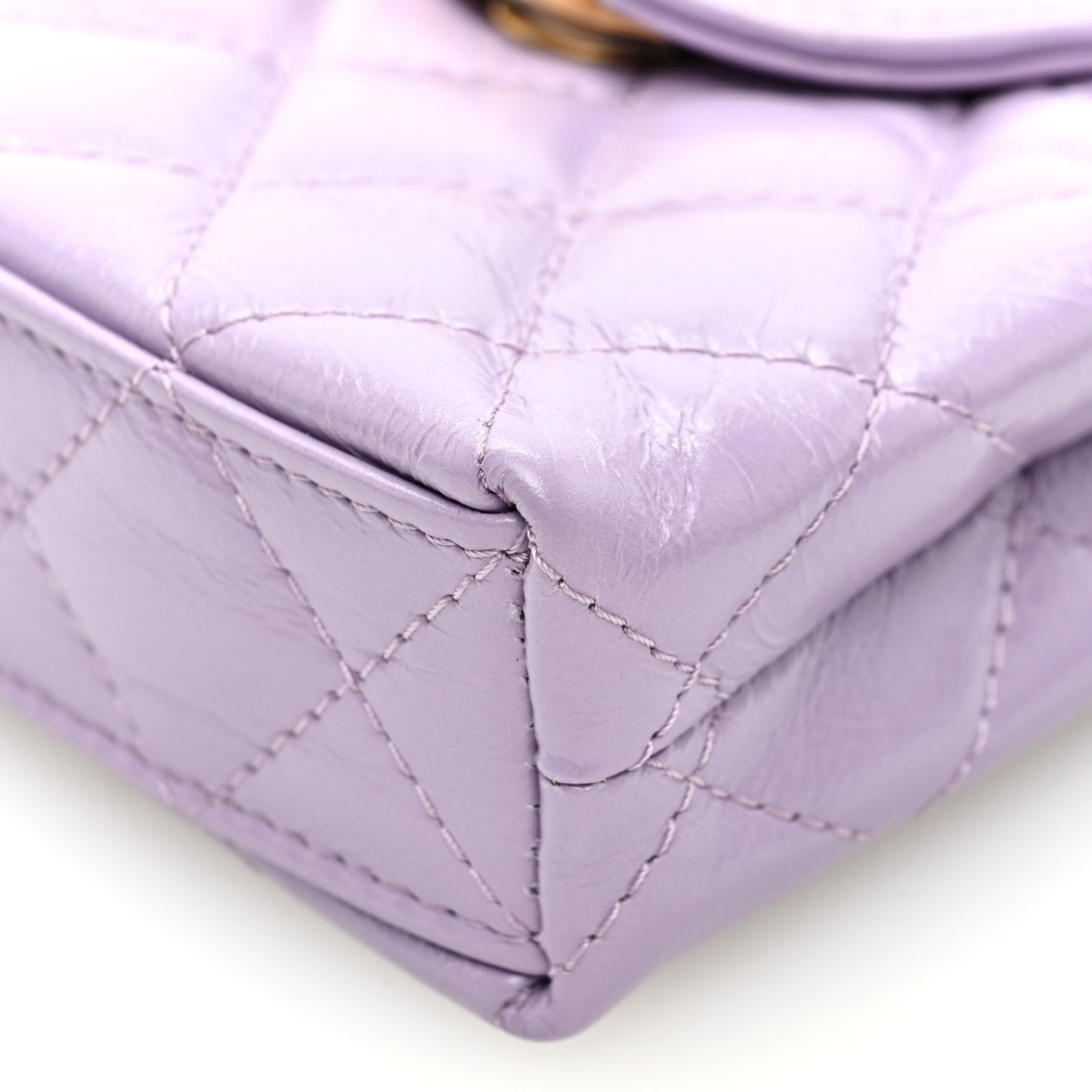 Shiny Aged Calfskin Quilted Mini Nano Kelly Shopper Lilac