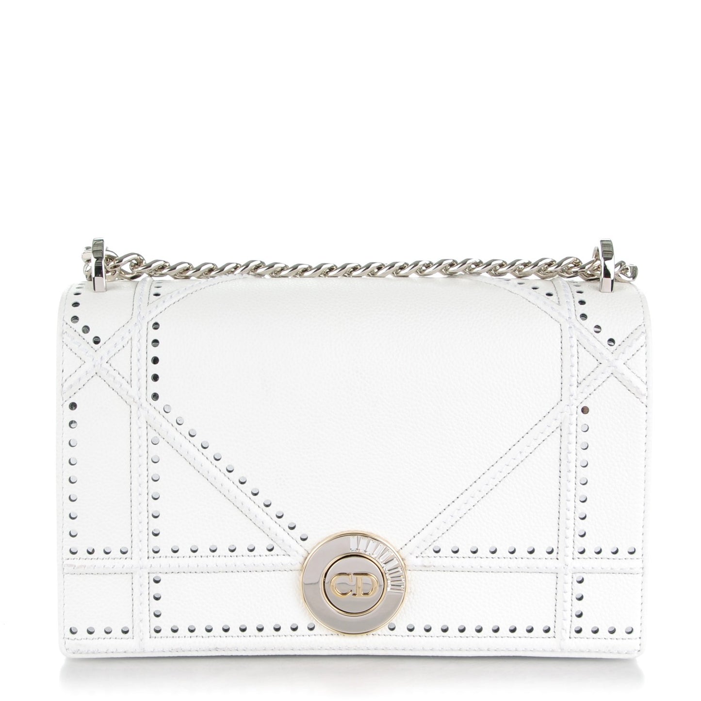 Grained Calfskin Perforated Diorama Flap Bag Latte