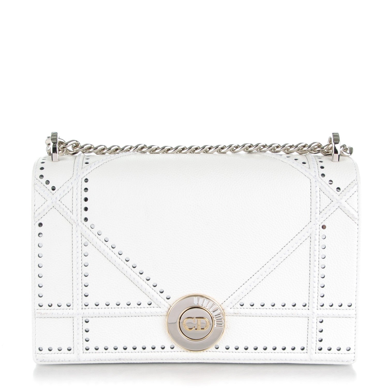 Christian Dior Grained Calfskin Perforated Diorama Flap Bag Latte 1 of 8
