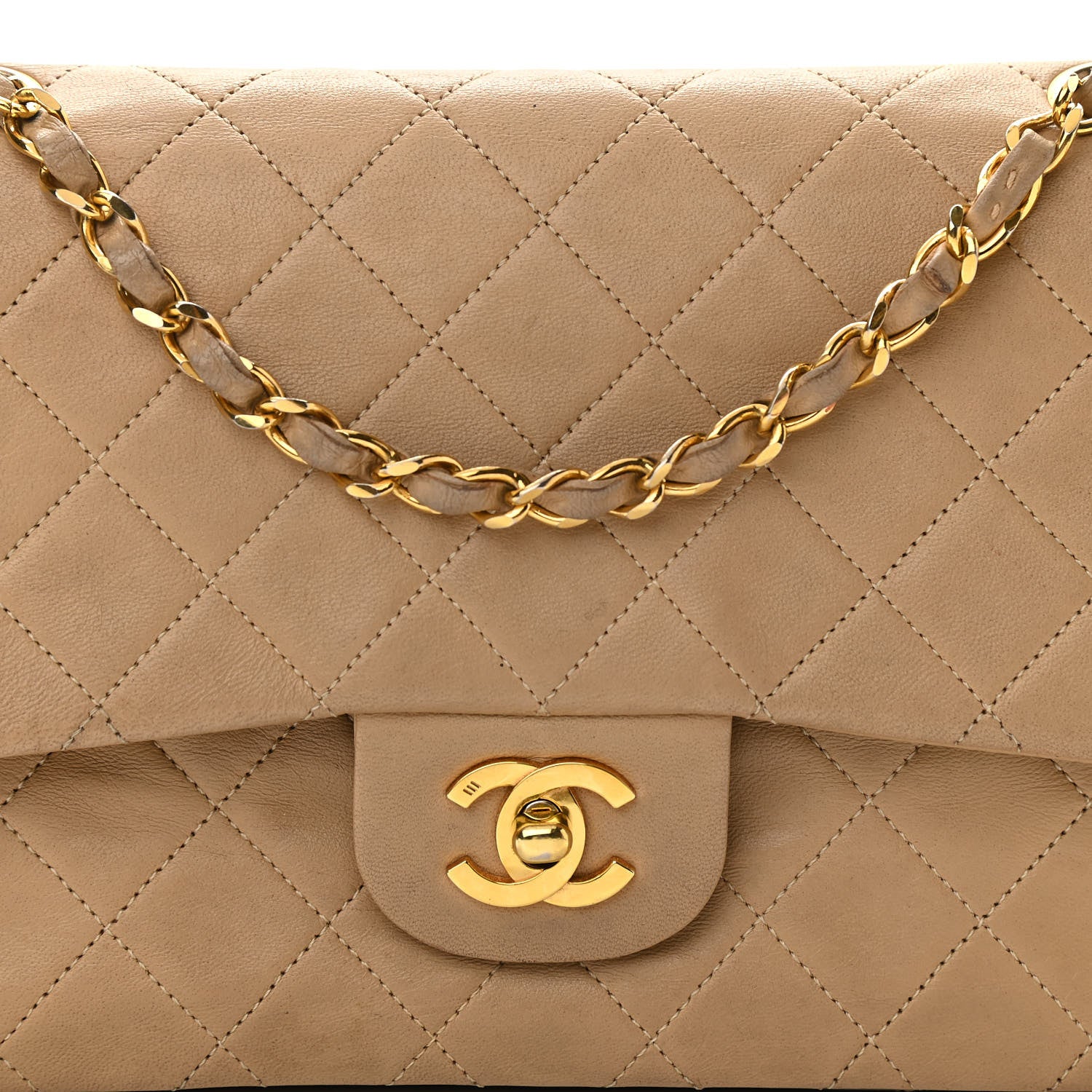 Chanel Lambskin Quilted Medium Double Flap Beige 8 of 17