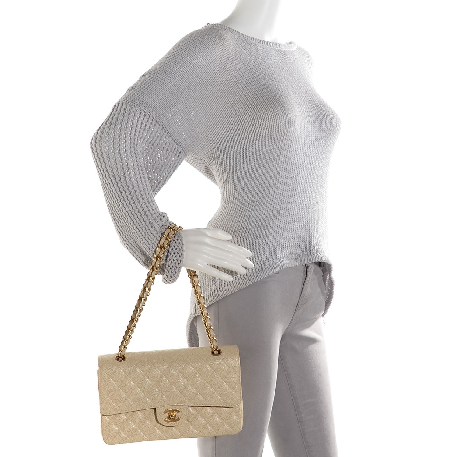 Chanel Caviar Quilted Medium Double Flap Beige Clair 2 of 8