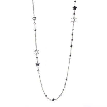 Chanel Resin Pearl Star CC Necklace Grey Silver 1 of 5