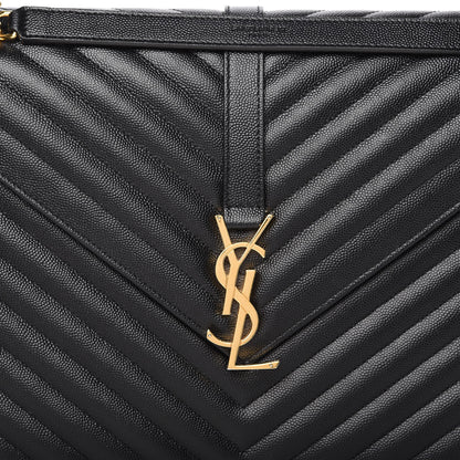Saint Laurent Grain De Poudre Matelasse Chevron Large Monogram Satchel Black 9 of 9