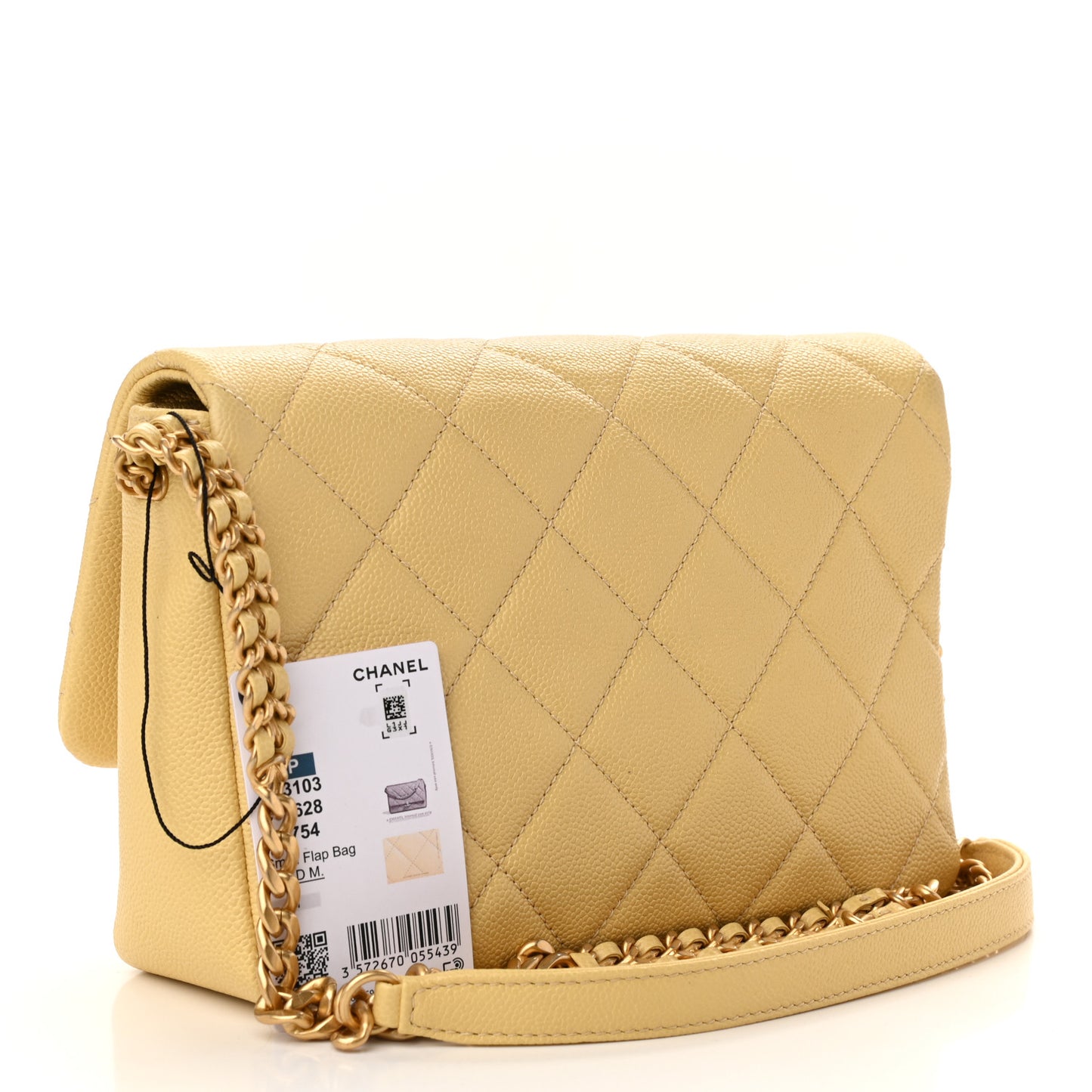 Shiny Caviar Quilted Small Chain Melody Flap Yellow
