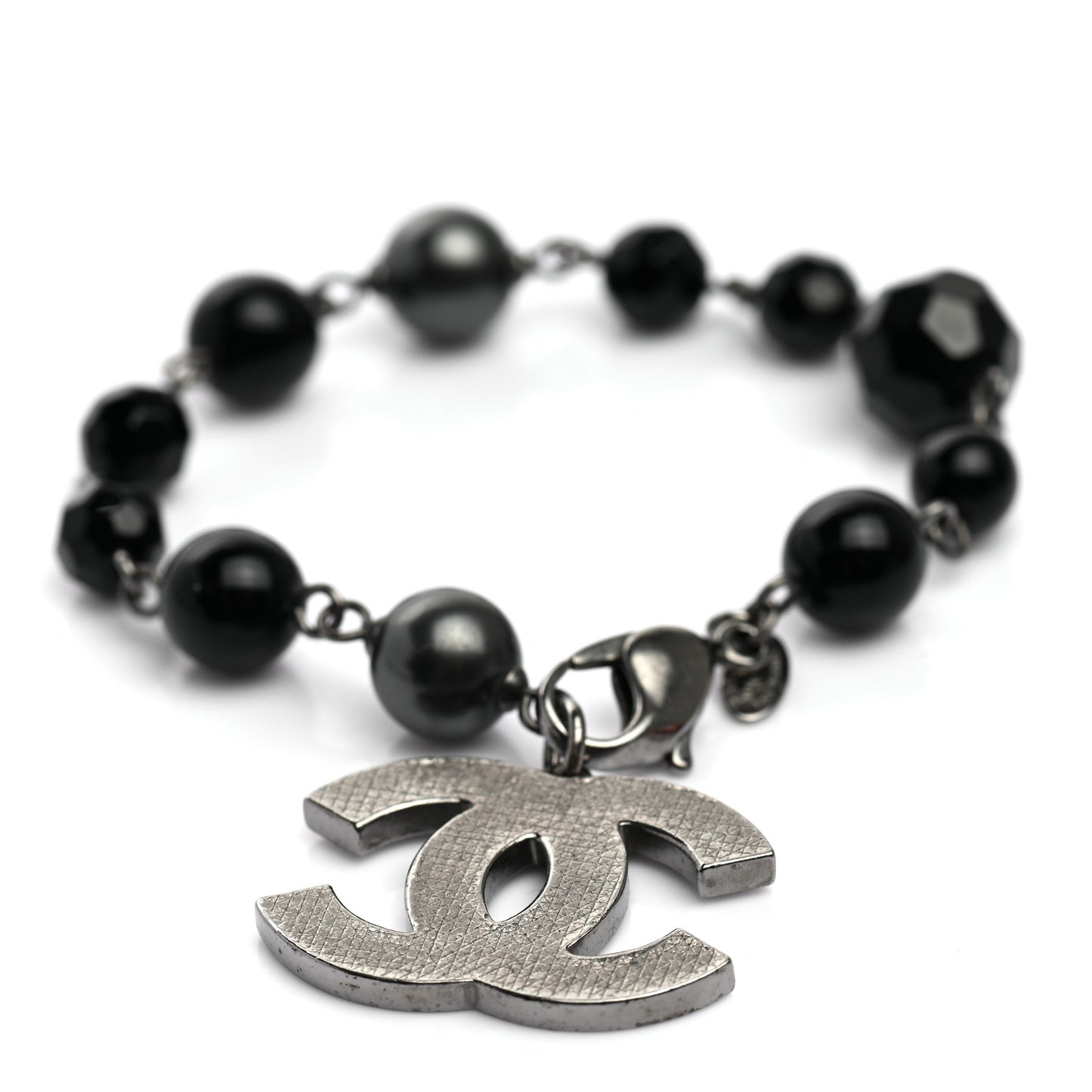 Pearl Beaded CC Bracelet Black