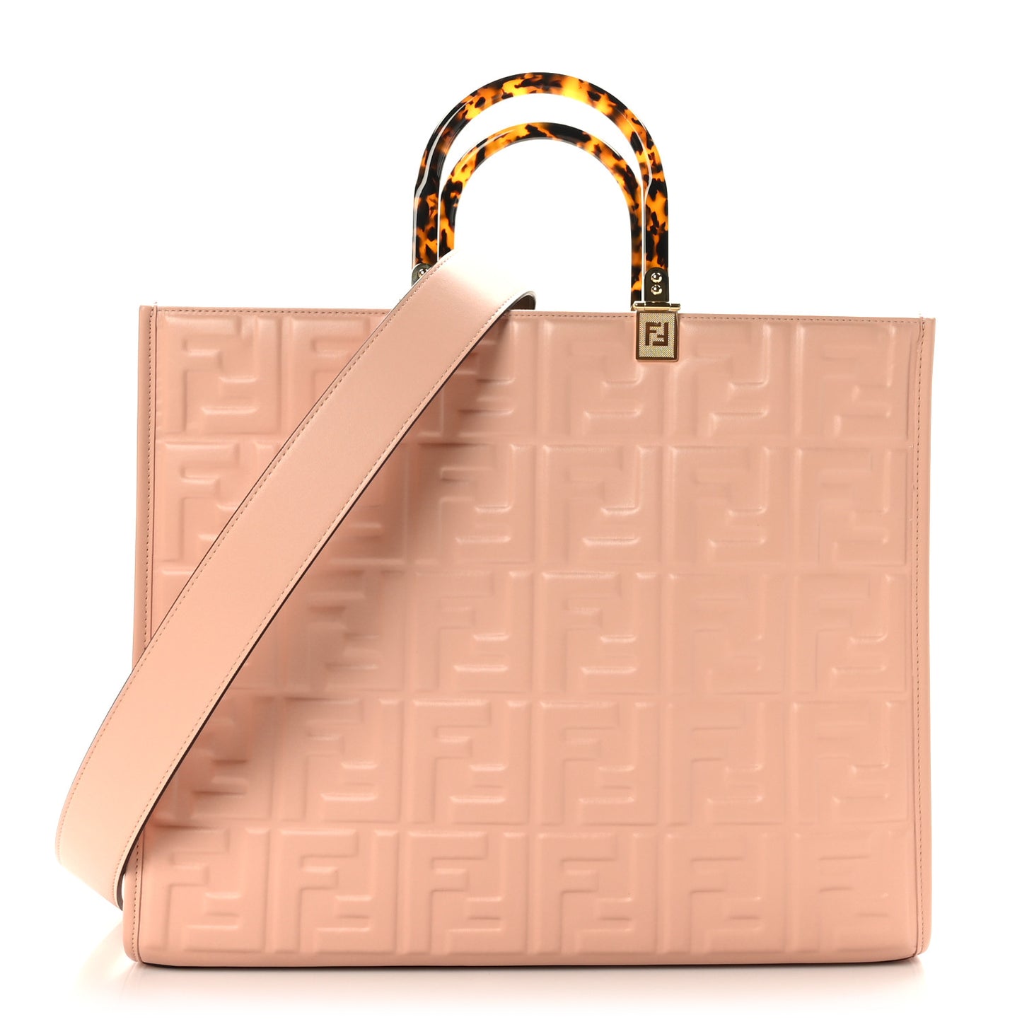 Vitello Plexiglass FF Embossed Medium Fendi Sunshine Shopper Tote Baby Pink