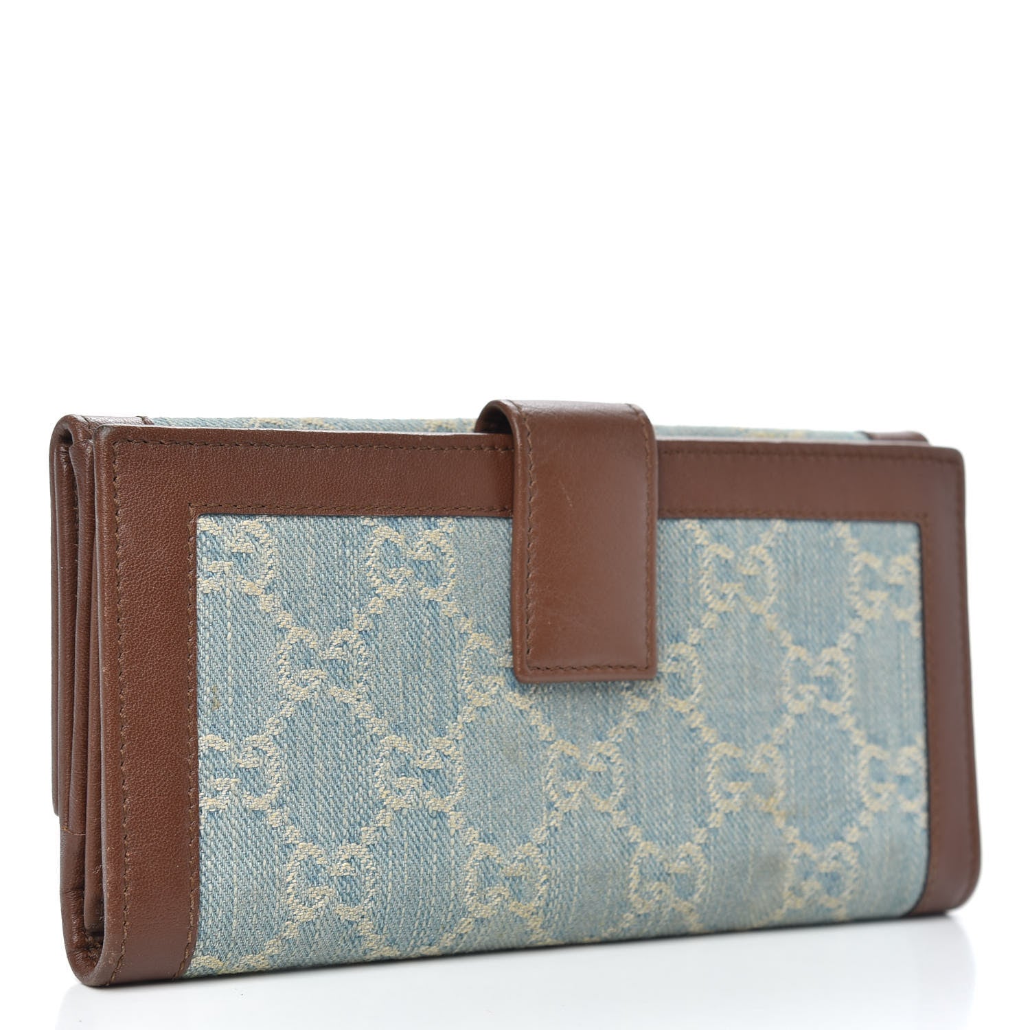 Gucci Monogram Script Continental Wallet Blue Denim 3 of 11