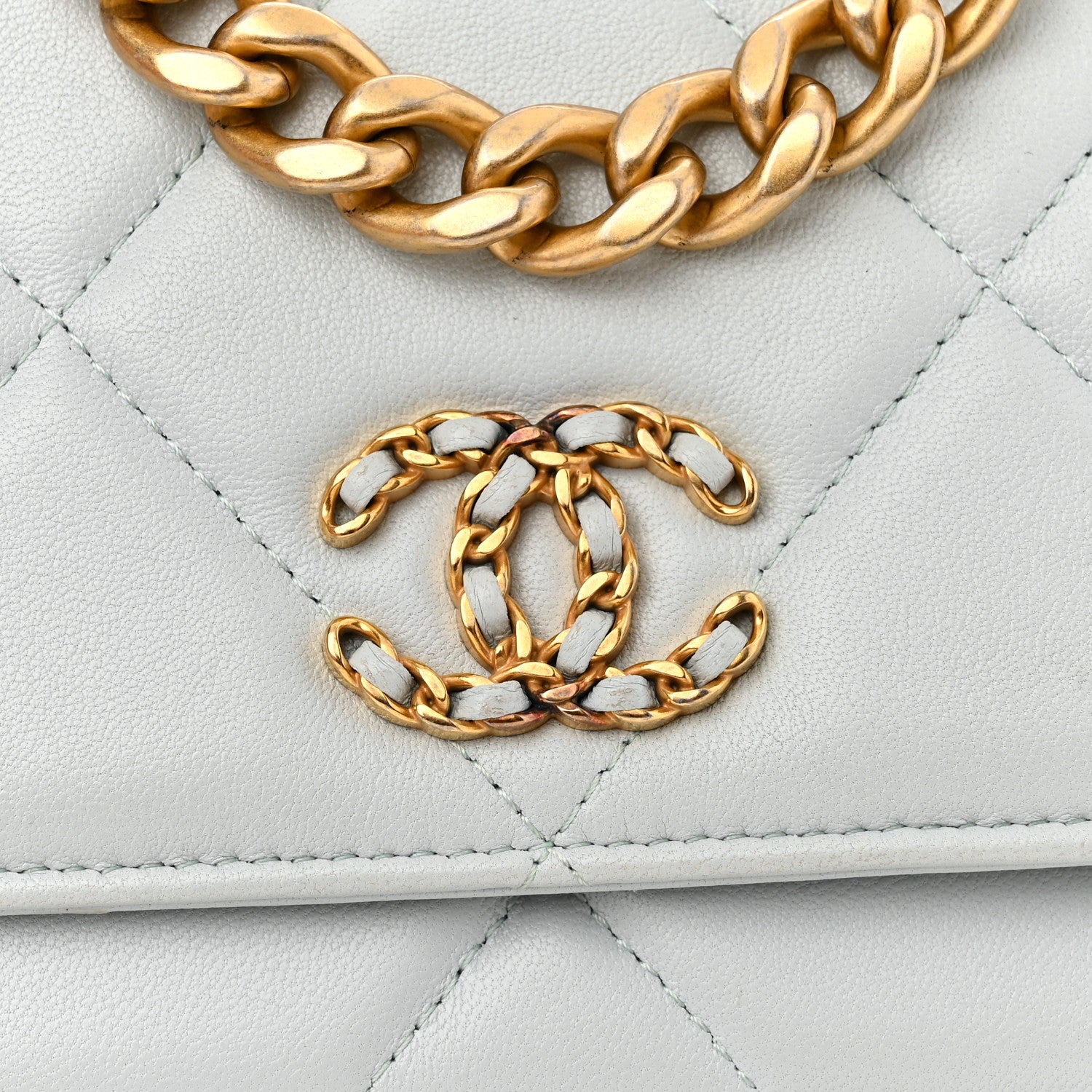 Chanel Lambskin Quilted Chanel 19 Wallet On Chain WOC Light Blue 12 of 12
