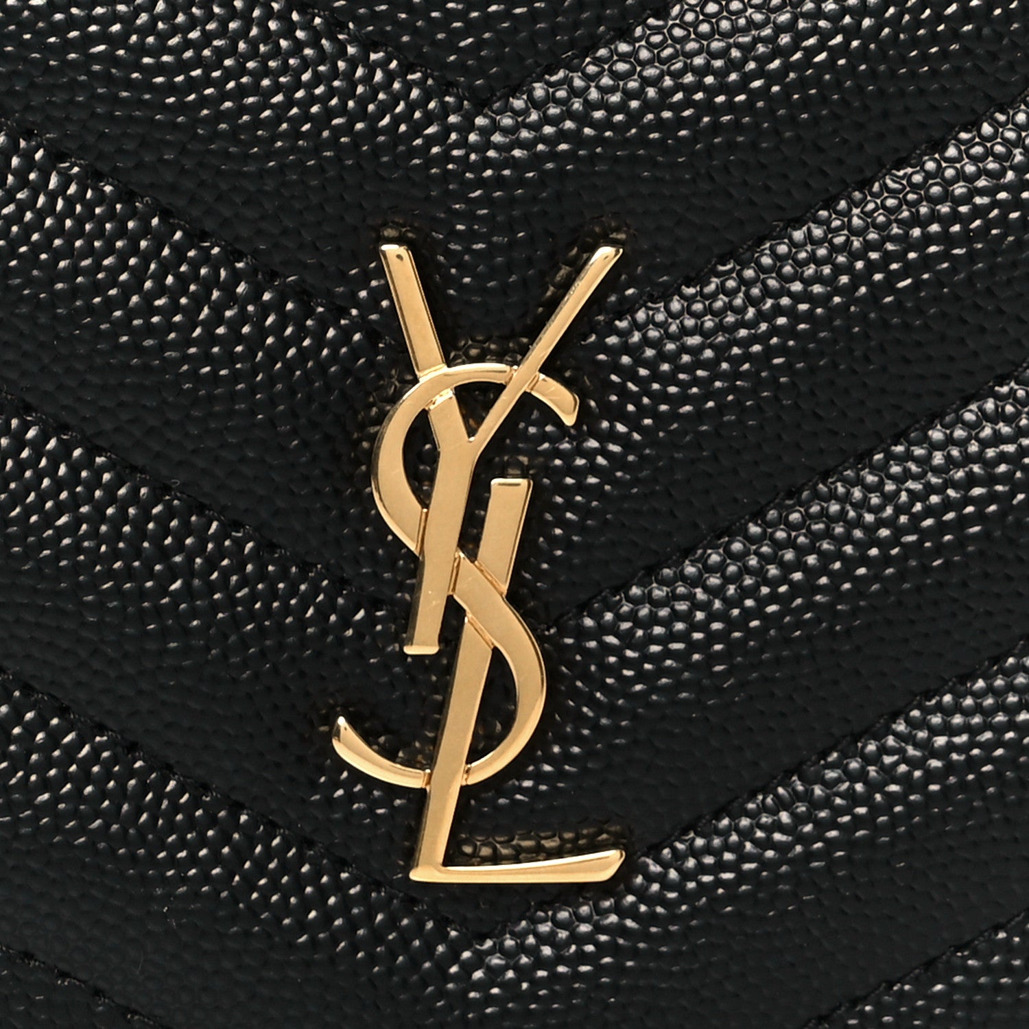 Saint Laurent Grain De Poudre Matelasse Chevron Monogram Zipped Card Case Black 9 of 10