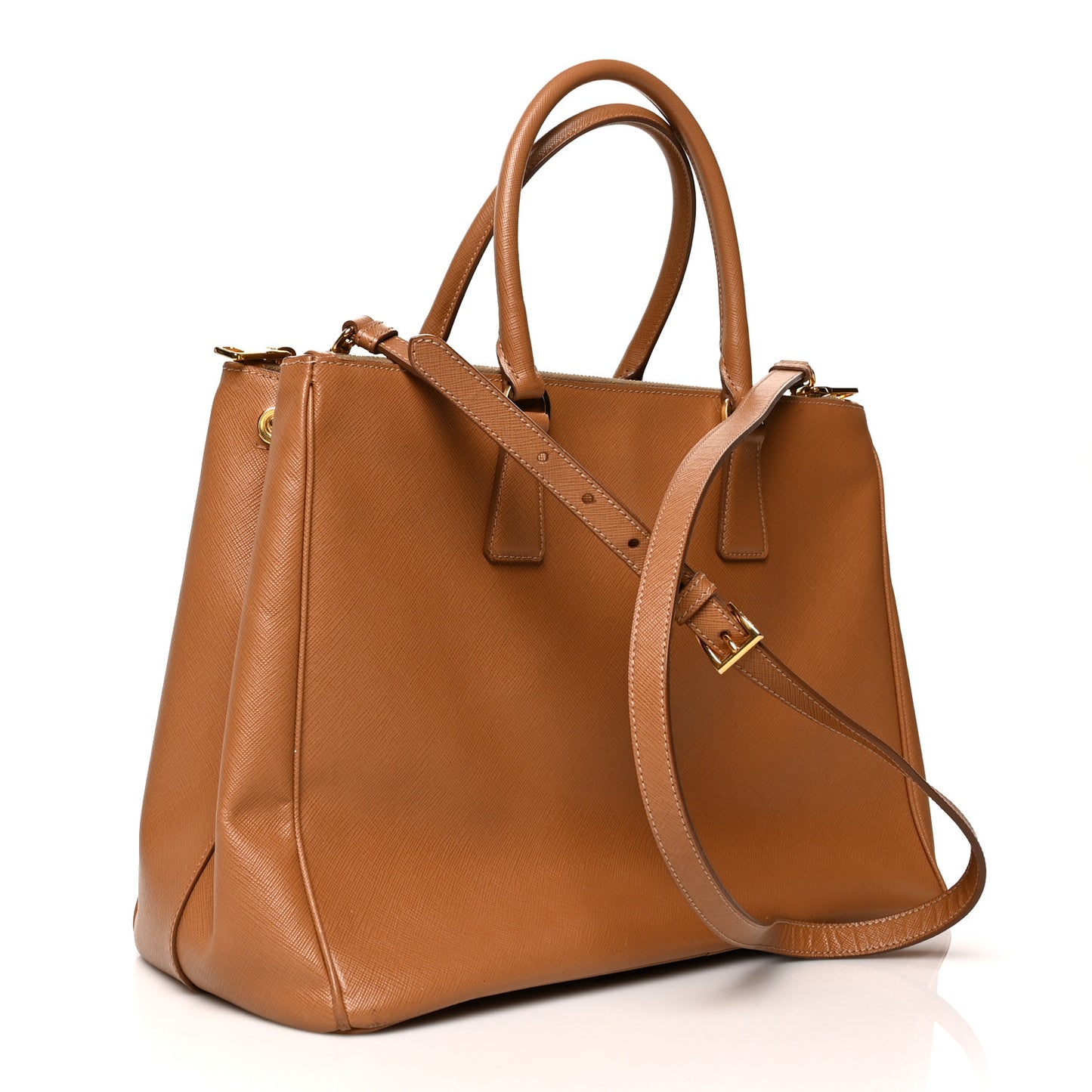 Saffiano Lux Large Galleria Double Zip Tote Caramel
