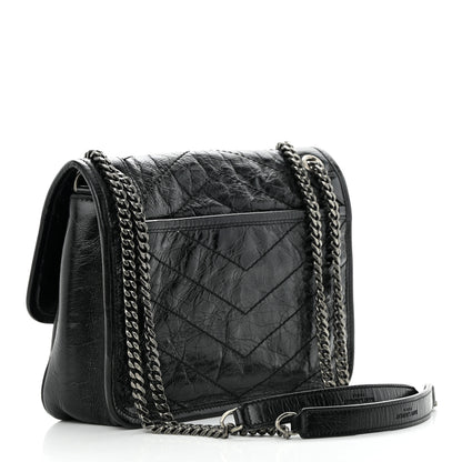 Saint Laurent Crinkled Calfskin Matelasse Monogram Baby Niki Chain Satchel Black 3 of 15