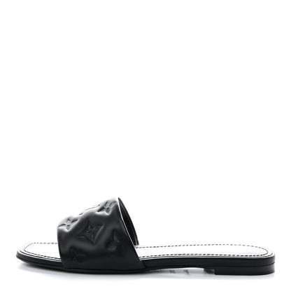 Louis Vuitton Lambskin Embossed Monogram Revival Flat Mules 37.5 Black 1 of 9