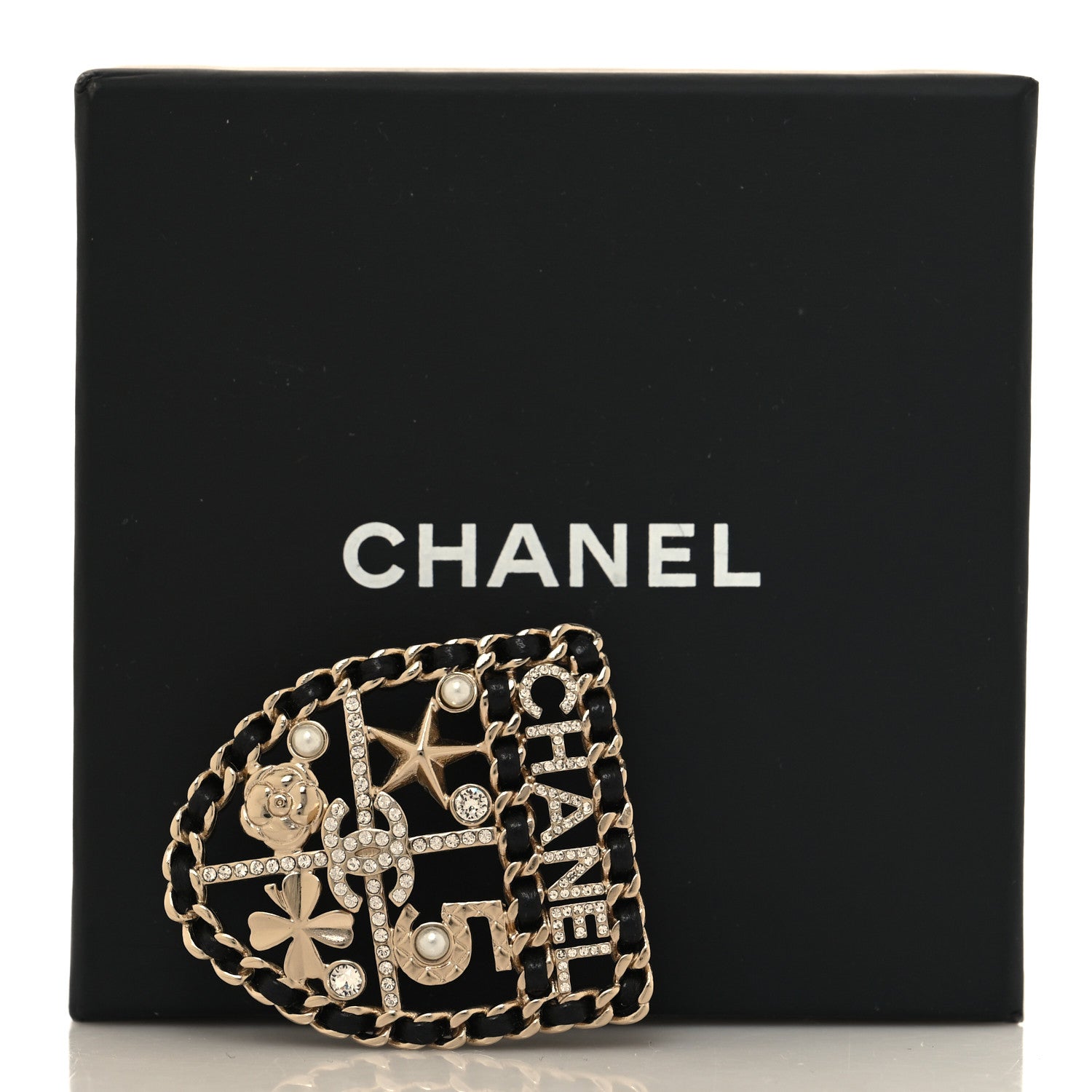 Chanel Lambskin Pearl Strass Sergeant Chanel Shield Brooch Gold 4 of 4