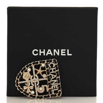 Chanel Lambskin Pearl Strass Sergeant Chanel Shield Brooch Gold 4 of 4
