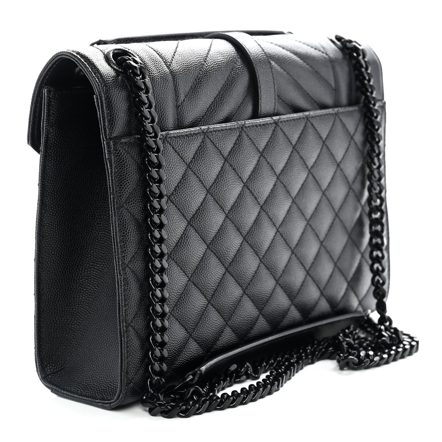 Grain De Poudre Textured Mixed Matelasse Triquilt Medium Monogram Monochrome Satchel Black