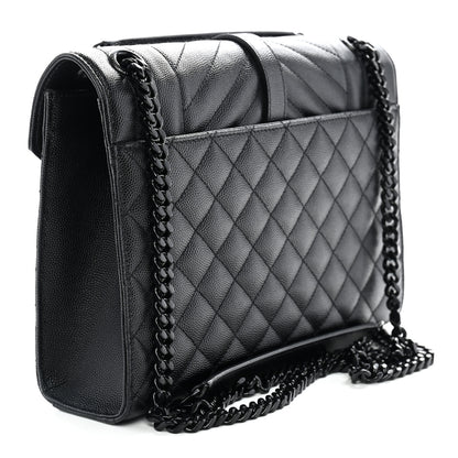 Saint Laurent Grain De Poudre Textured Mixed Matelasse Triquilt Medium Monogram Monochrome Satchel Black 3 of 11