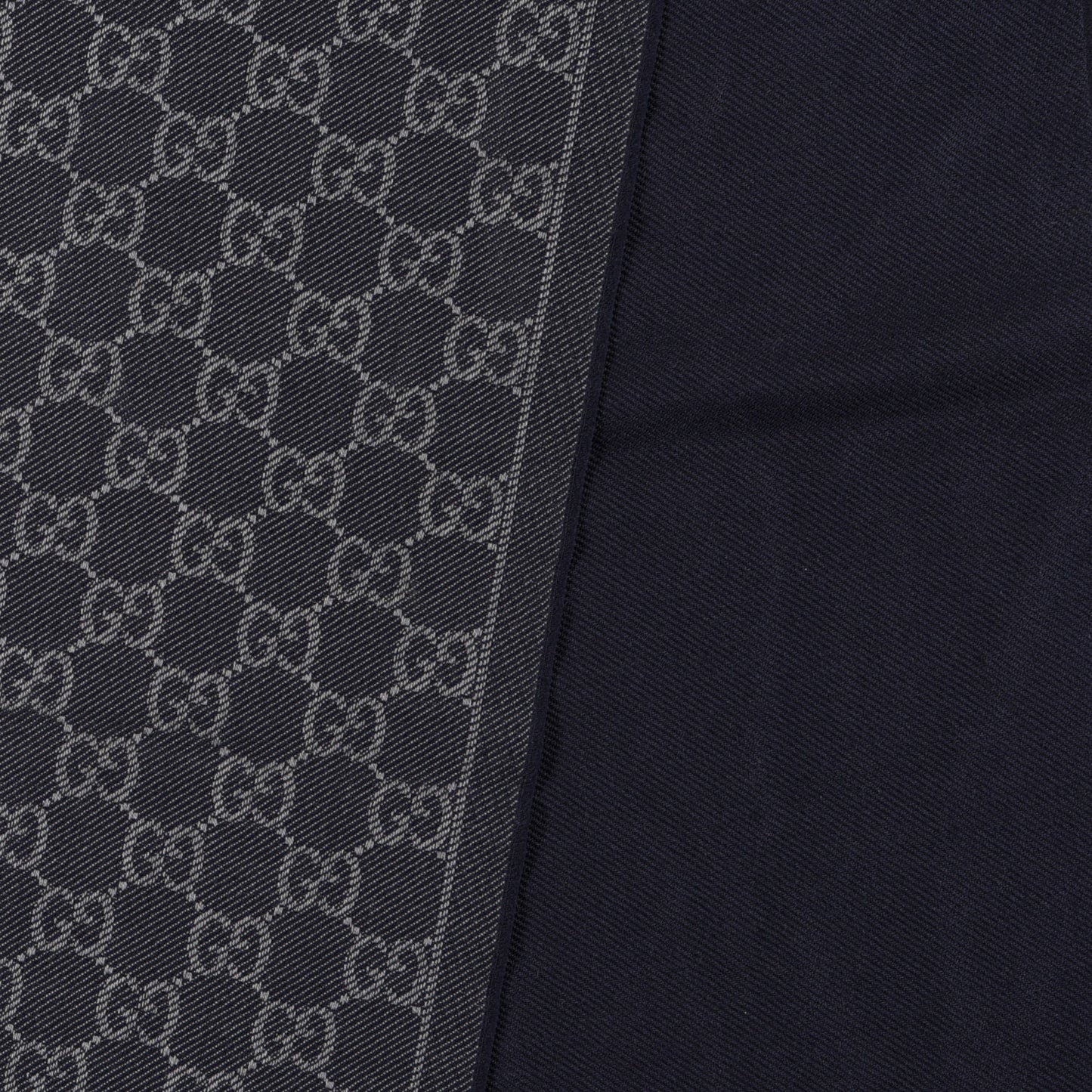Wool Silk Monogram Fringe Scarf Navy Blue