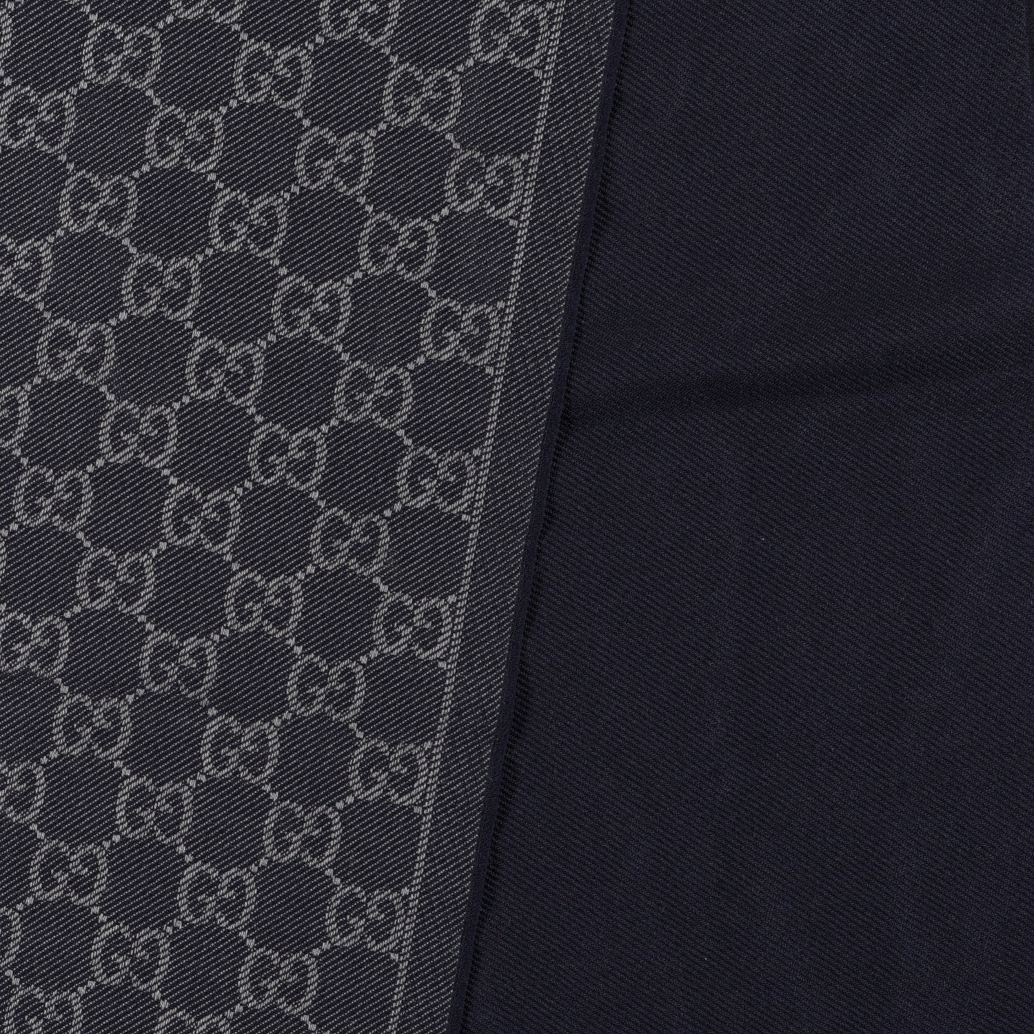 Gucci Wool Silk Monogram Fringe Scarf Navy Blue 3 of 5
