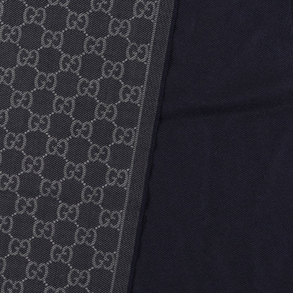 Gucci Wool Silk Monogram Fringe Scarf Navy Blue 3 of 5