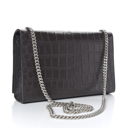 Saint Laurent Calfskin Crocodile Embossed Medium Classic Monogram Kate Tassel Satchel Earth Grey 3 of 11