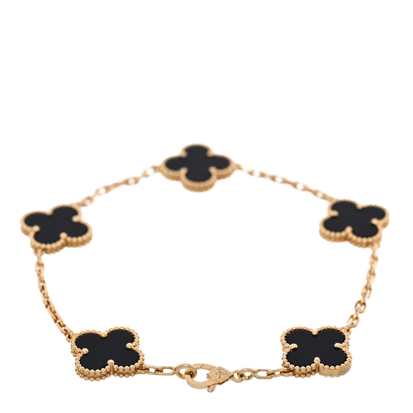 18K Yellow Gold Black Onyx 5 Motifs Vintage Alhambra Bracelet