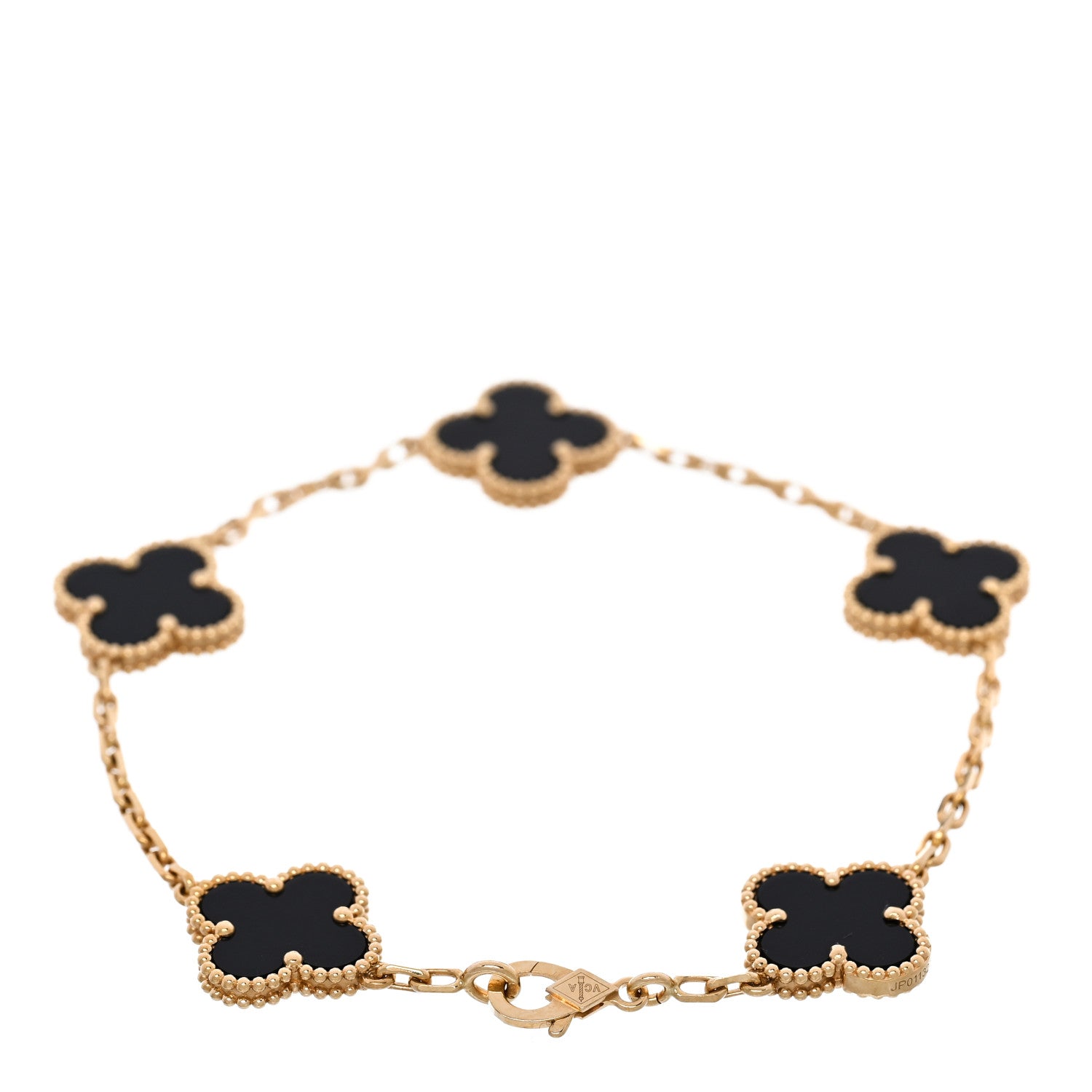 Van Cleef & Arpels 18K Yellow Gold Black Onyx 5 Motifs Vintage Alhambra Bracelet 2 of 5