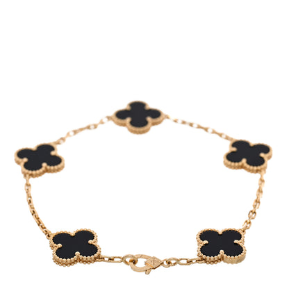 Van Cleef & Arpels 18K Yellow Gold Black Onyx 5 Motifs Vintage Alhambra Bracelet 2 of 5