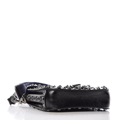 Valentino Garavani Craquele Calfskin Guitar Strap Rockstud Rolling Shoulder Flap Messenger Bag Black 4 of 25
